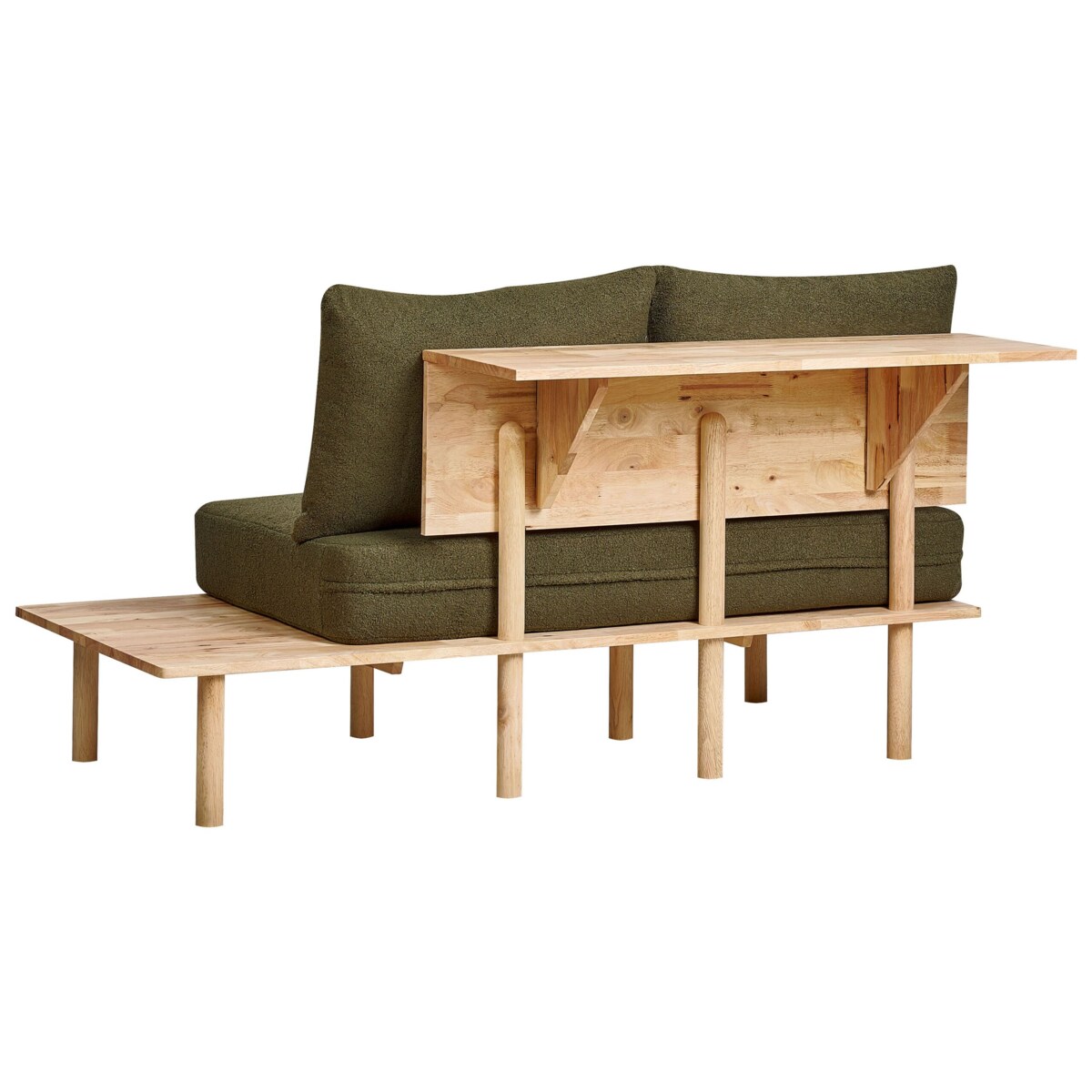 Sofa 2-osobowa ze stolikiem boucle ciemnozielona SALO