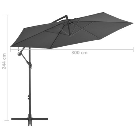 vidaXL Parasol wiszący z aluminiowym słupkiem, 300 cm, antracytowy