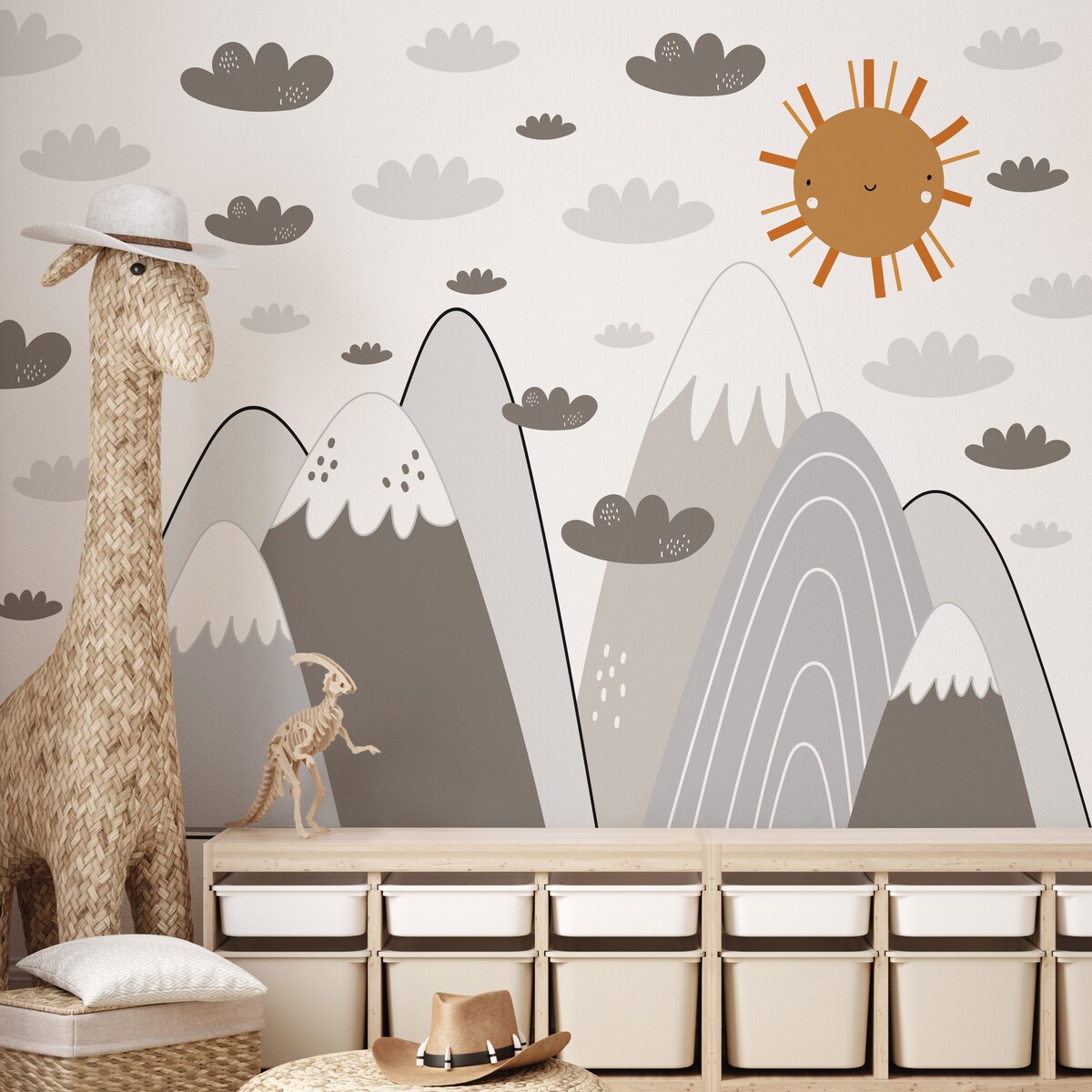NAKLEJKI NA ŚCIANĘ DLA DZIECI BRĄZOWE GÓRY STYL SKANDYNAWSKI ZESTAW