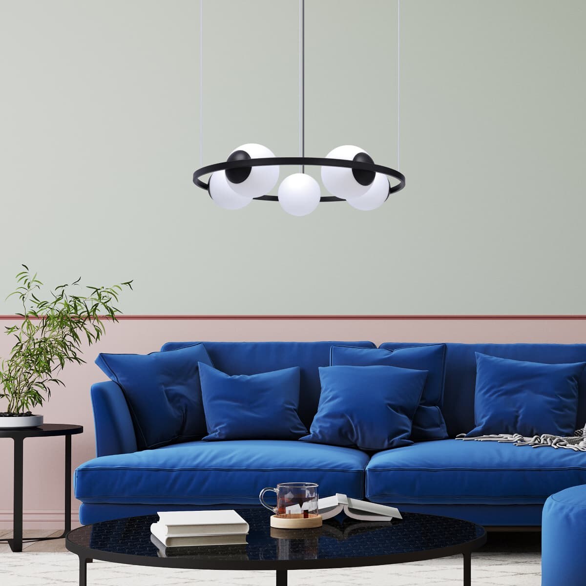 Wisząca lampa kuchenna ORBIT 5011 Zumaline kule ring biała czarna
