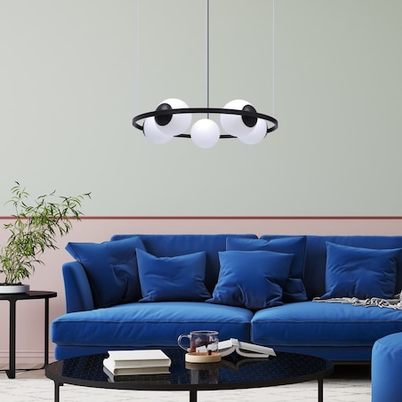 Wisząca lampa kuchenna ORBIT 5011 Zumaline kule ring biała czarna