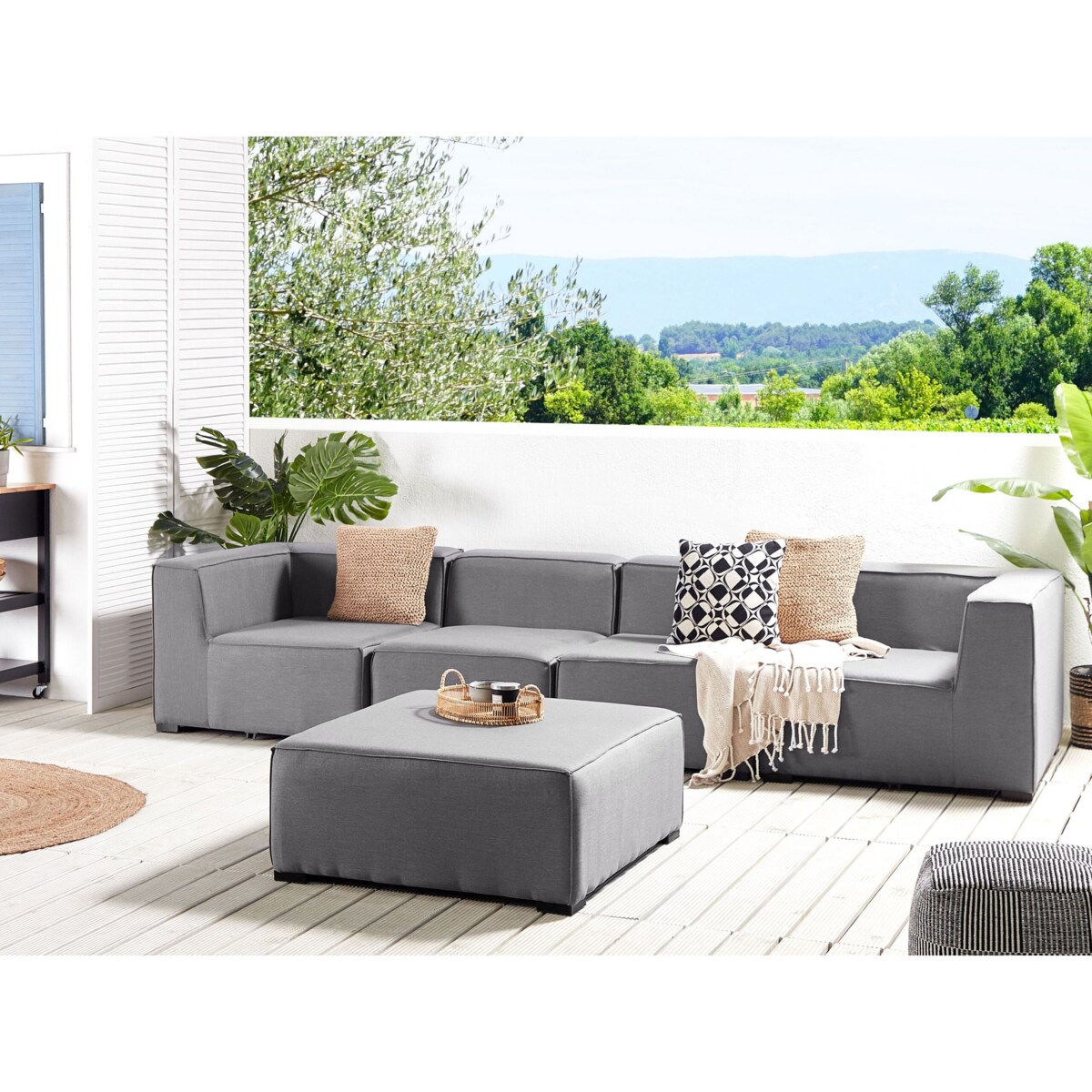 Sofa ogrodowa z otomaną dla 4 osób AREZZO Szary Modułowy