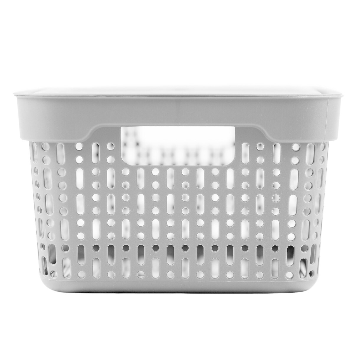 Koszyk Koszyczek Ażurowy L Plastikowy Na Kosmetyki Do Łazienki Pojemnik Z Pokrywką Zamykany Z Dziurkami Jasnoszary