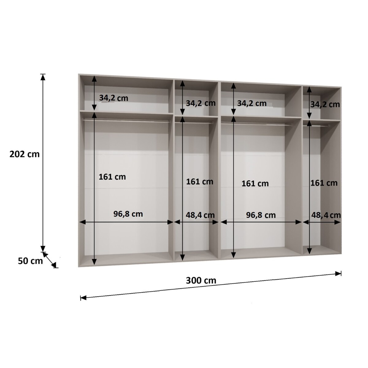 Szafa uchylna z lustrem Sandi 3 300 (2X150) wys 202 cm Czarny + u Złoty