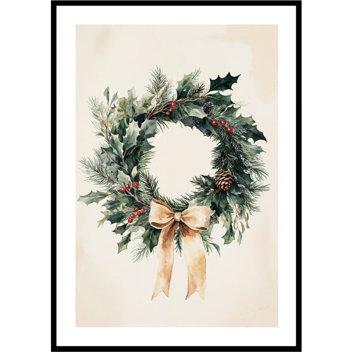 Poster Story, Plakat, Obraz - Zielony Świąteczny Wieniec z Kokardą, wymiary 42 x 60 cm