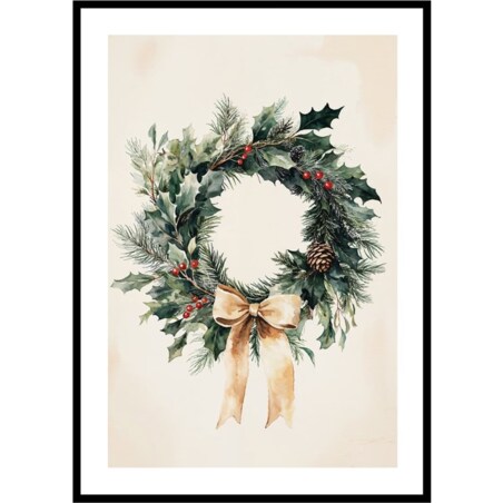 Poster Story, Plakat, Obraz - Zielony Świąteczny Wieniec z Kokardą, wymiary 42 x 60 cm