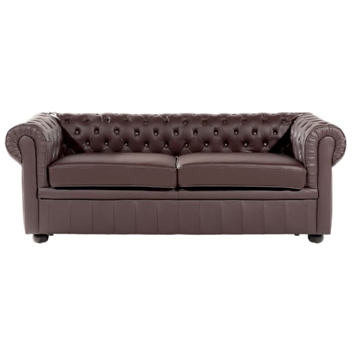 Sofa 3-osobowa skórzana brązowa CHESTERFIELD