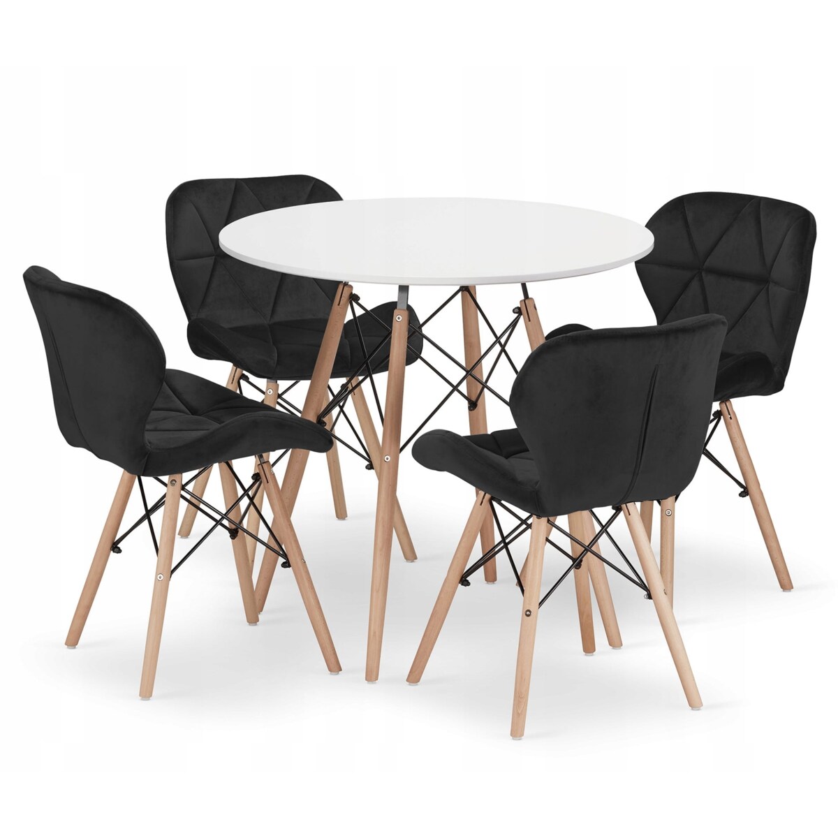 Zestaw Stół Do Jadalni Kuchni Salonu Biura Okrągły Todi 80 Biały + 4 Krzesła Lago Czarne