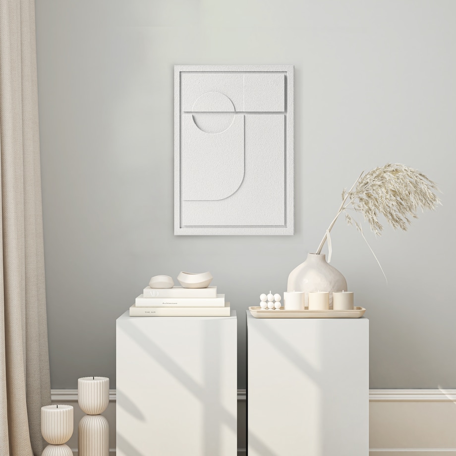 Obraz 3D 35x50cm Geometric II – Dekoracja Ścienna z Tynku Naturalnego, Bianco Minimalistyczny Relief