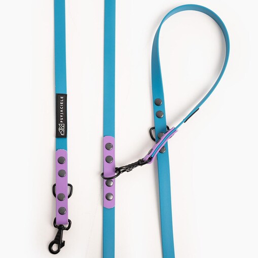 Smycz przepinana Biothane® dla psa lub kota "Turquoise with Lilac" - Rozmiar: M, Szerokość taśmy: 16mm