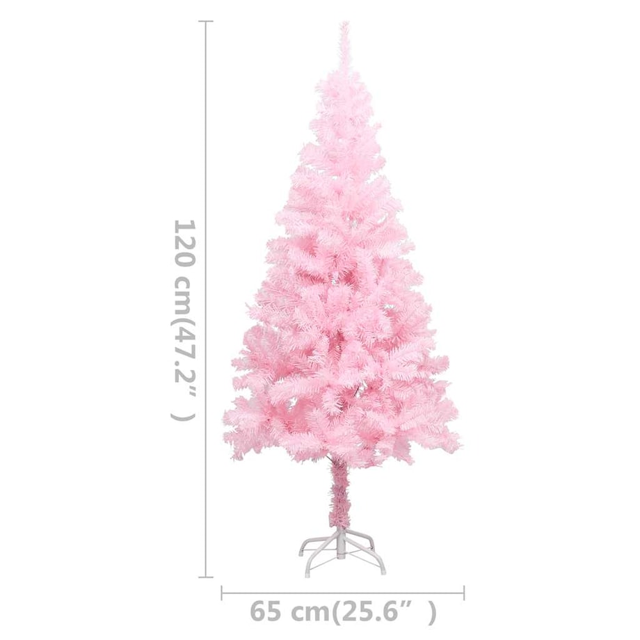 vidaXL Sztuczna choinka z lampkami i bombkami, różowa, 120 cm, PVC