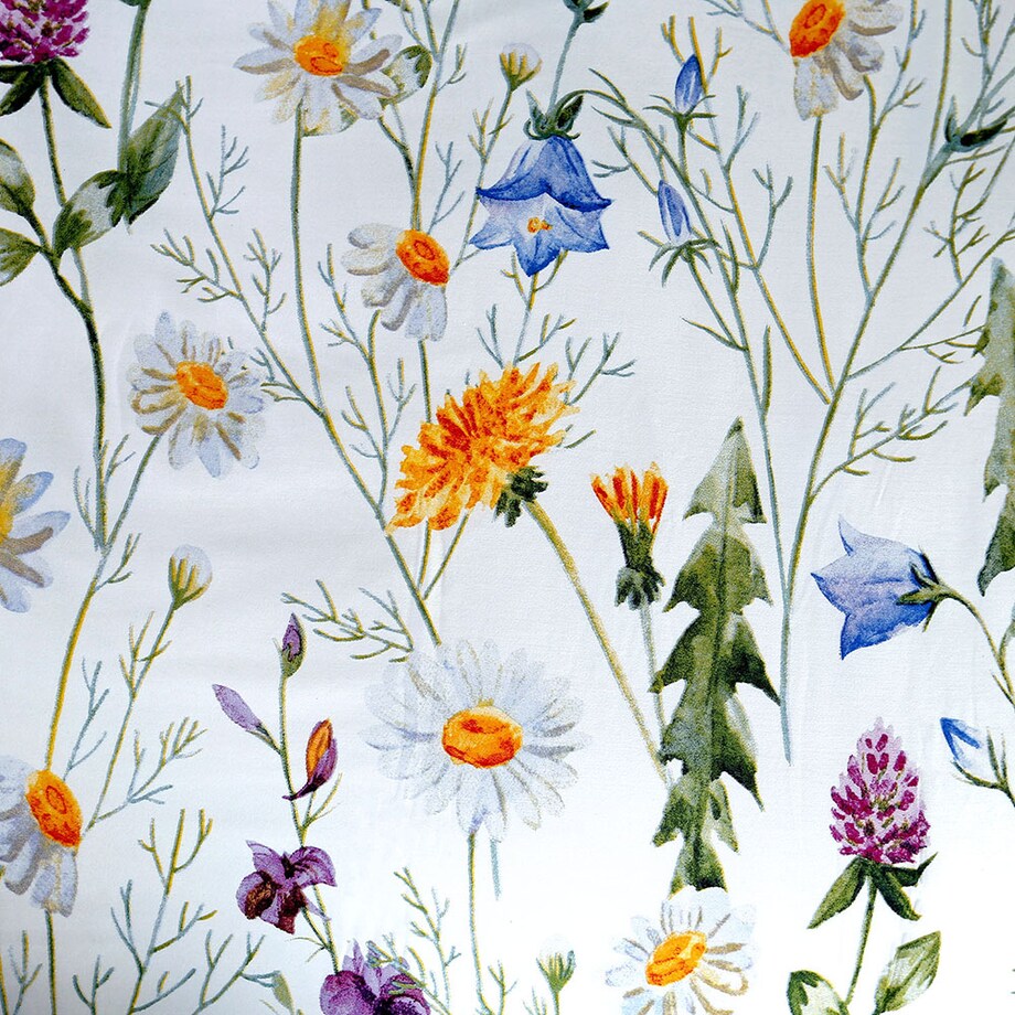 Pościel satyna bawełniana 220x200 Floria biała w kolorowe polne kwiaty, Satynlove