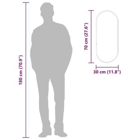 vidaXL Lustro ścienne, srebrne, 70x30 cm, owalne