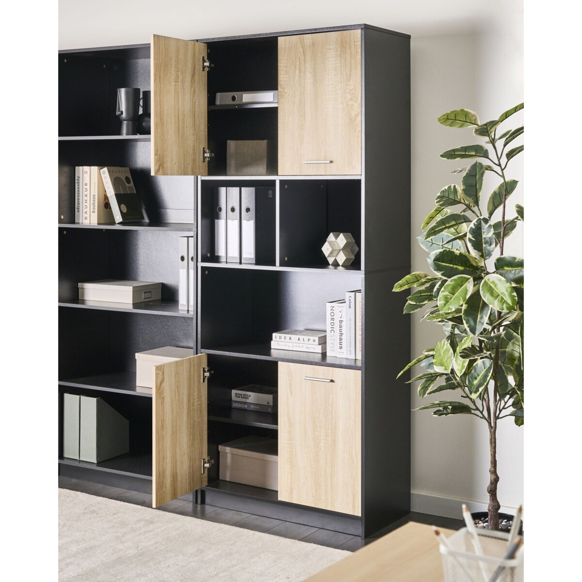 Regał 4-drzwiowy ZEHNA Brązowy/ czarny