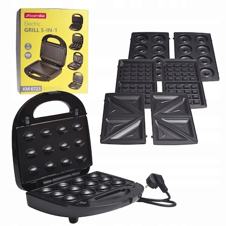 Wielofunkcyjny opiekacz 5w1 grill toster orzeszki gofrownica donut KAMILLE