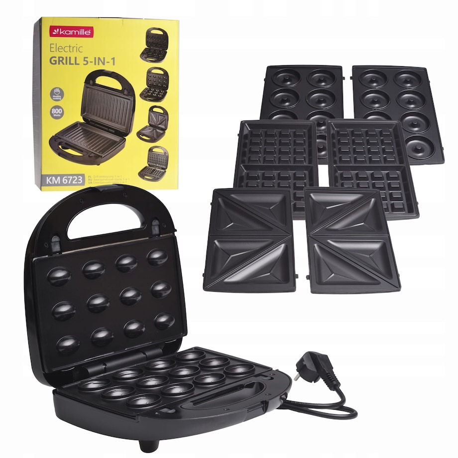 Wielofunkcyjny opiekacz 5w1 grill toster orzeszki gofrownica donut KAMILLE
