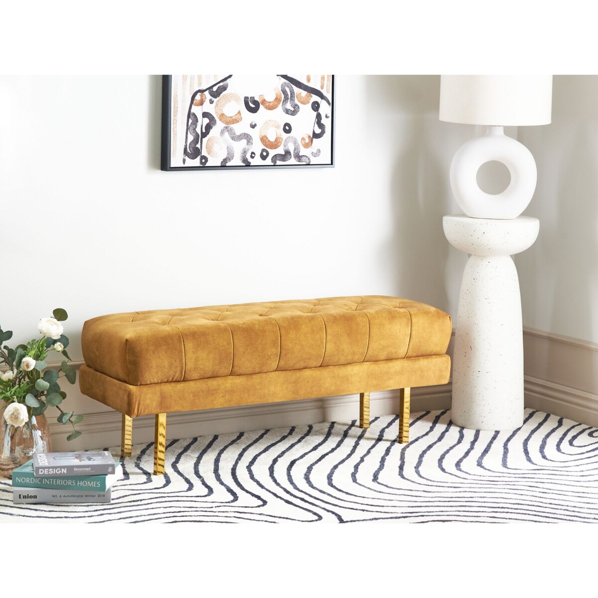 Ławka welurowa żółta ROSEVILLE