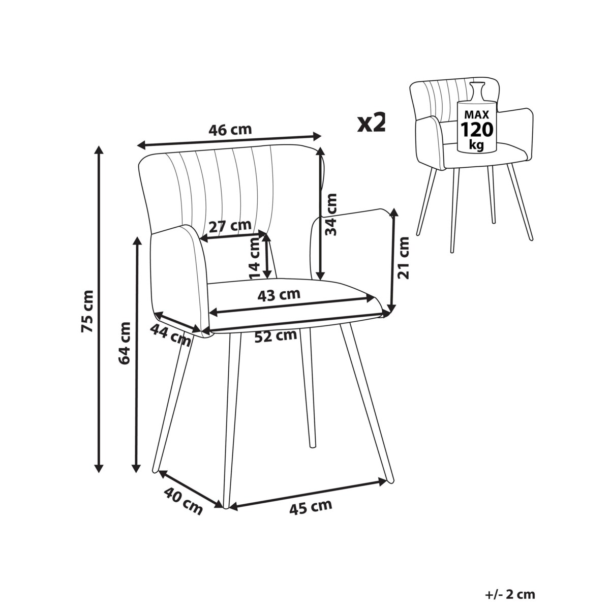 Zestaw 2 krzeseł do jadalni SANILAC Boucle Beżowy