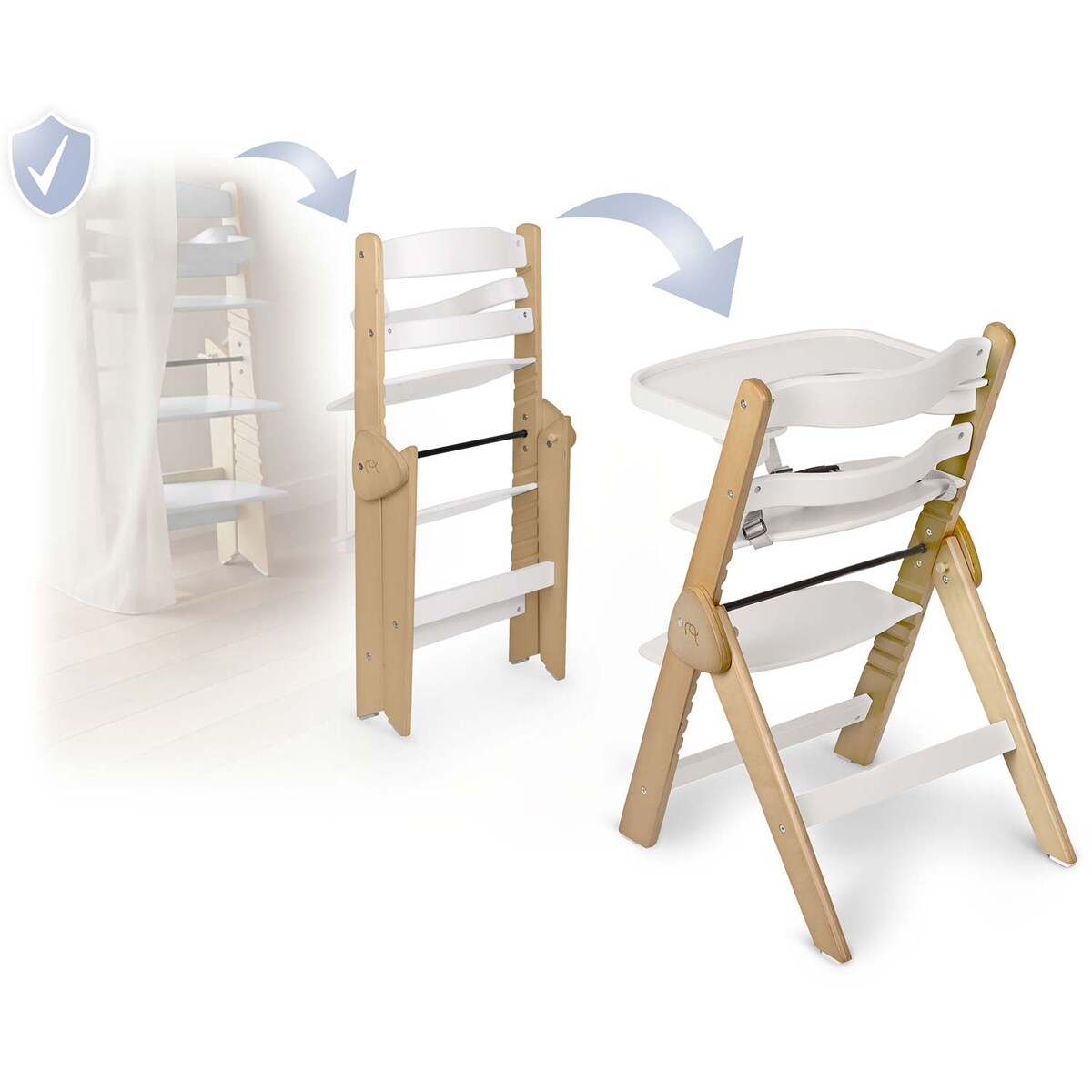 Drewniane krzesełko do karmienia Nukido składane regulowane pasy 702001