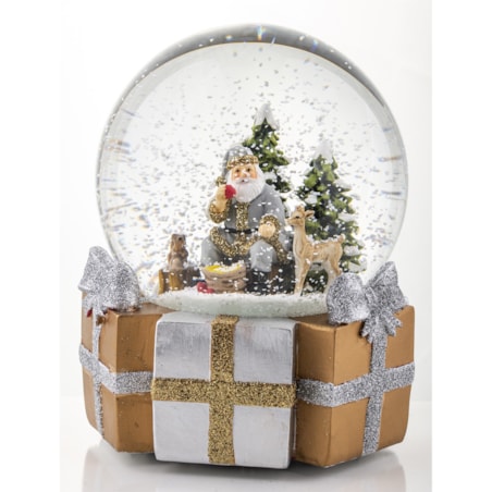 Szklana kula śnieżna z pozytywką 16x11x11 cm Mikołaj wśród zwierząt