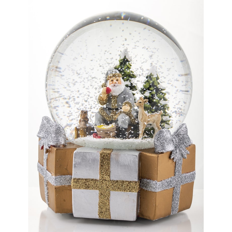 Szklana kula śnieżna z pozytywką 16x11x11 cm Mikołaj wśród zwierząt