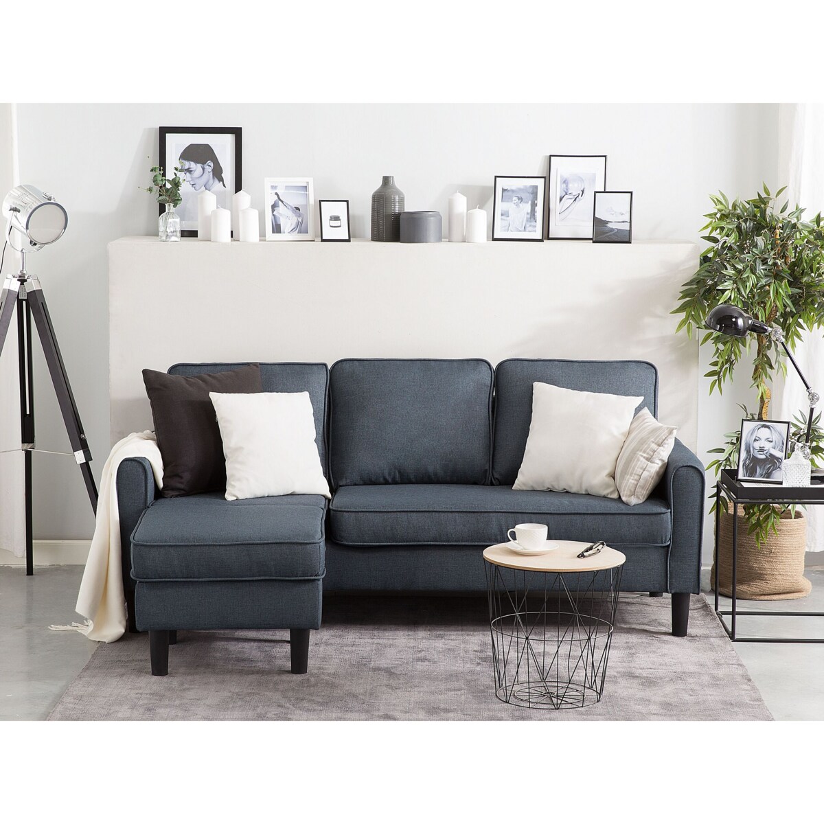 Sofa 3-osobowa z otomaną ciemnoszara AVESTA