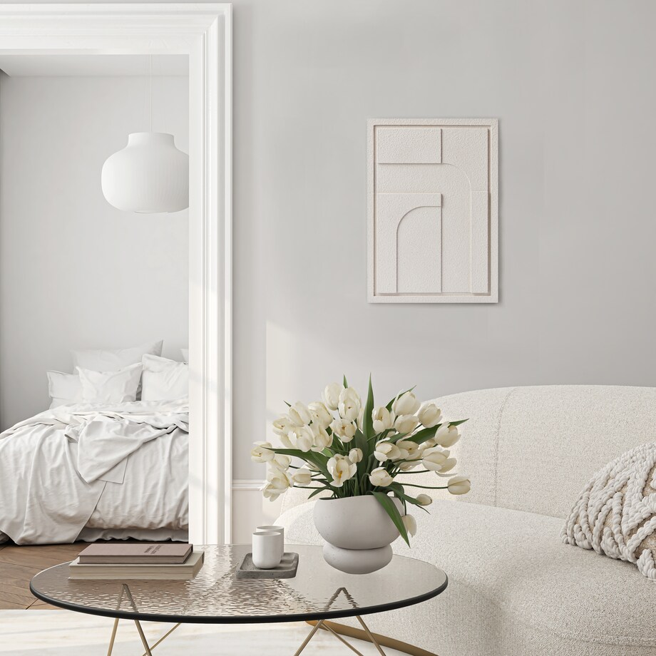 Obraz 3D 50x70cm Geometric IV – Dekoracja Ścienna z Tynku Naturalnego, Natural Cream Minimalistyczny Relief