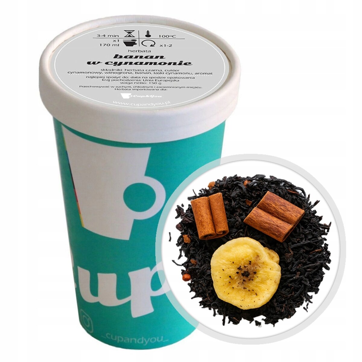 Herbata czarna BANAN W CYNAMONIE banan laski cynamonu winogrona sypana 150g - herbata liściasta sypana mieszanka napar susz