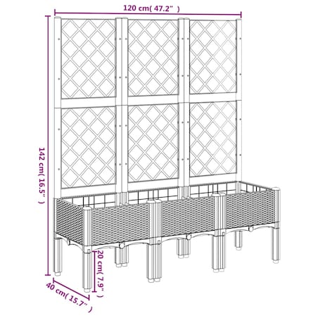 vidaXL Donica ogrodowa z kratką, biała, 120x40x142 cm, PP