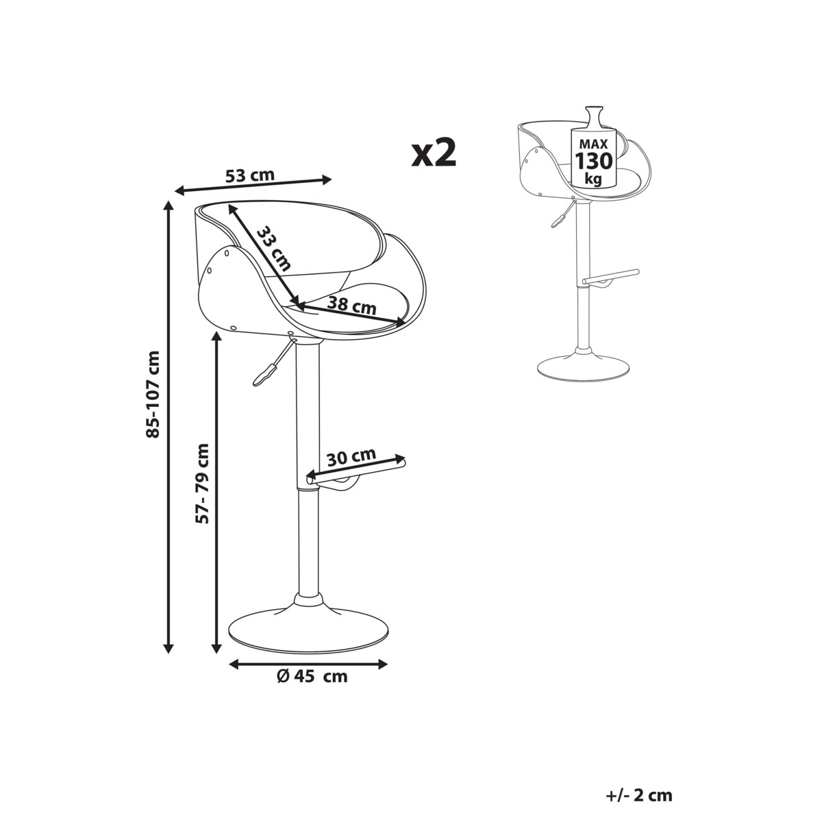 Zestaw 2 krzeseł barowych BAKU II Ekoskóra Obrotowy Czarny