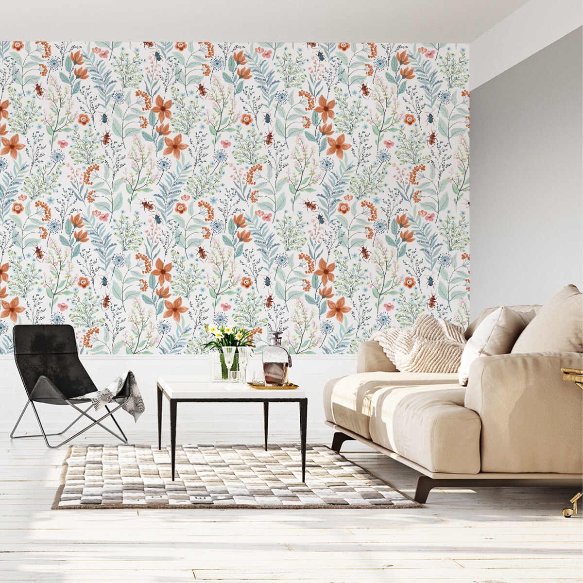 Tapeta kolorowe kwiaty liście owady