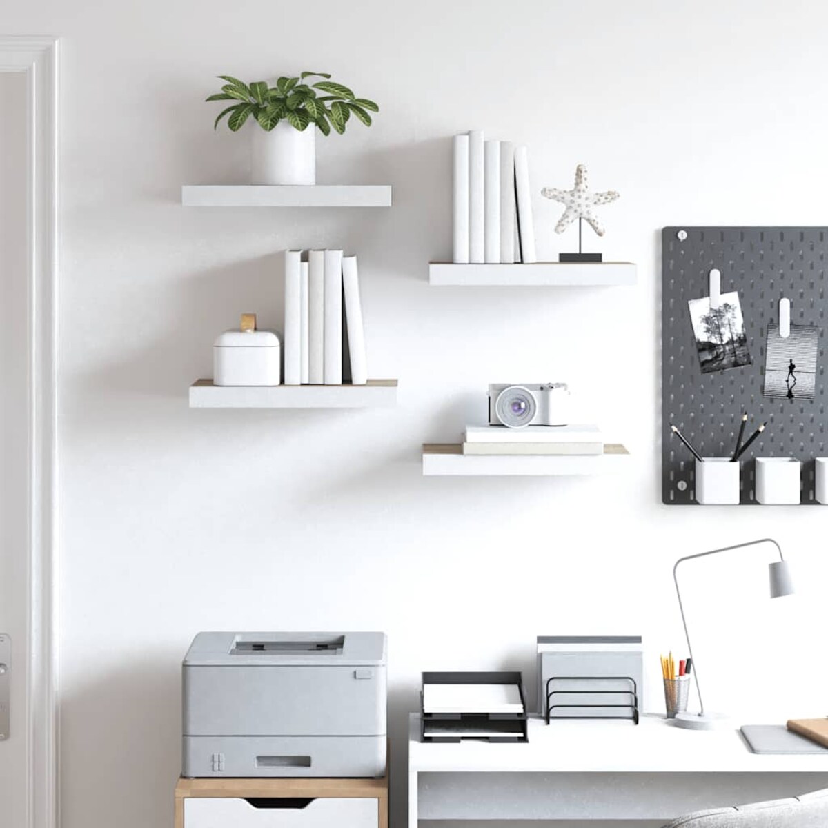 vidaXL Półki ścienne, 4 szt., kolor dębu i biel, 50x23x3,8 cm, MDF