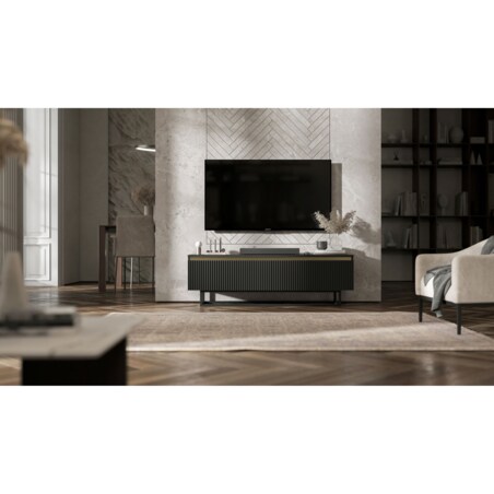 Nowoczesna Szafka RTV Glamour Komoda RTV Czarny Mat 140 cm czarny stelaż