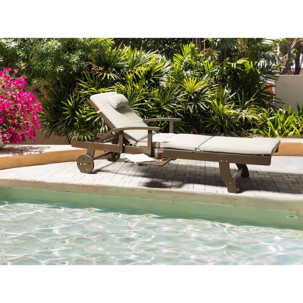 Leżak ogrodowy z poduszką AMANTEA PREMIUM Drewno akacjowe Jasnobeżowy