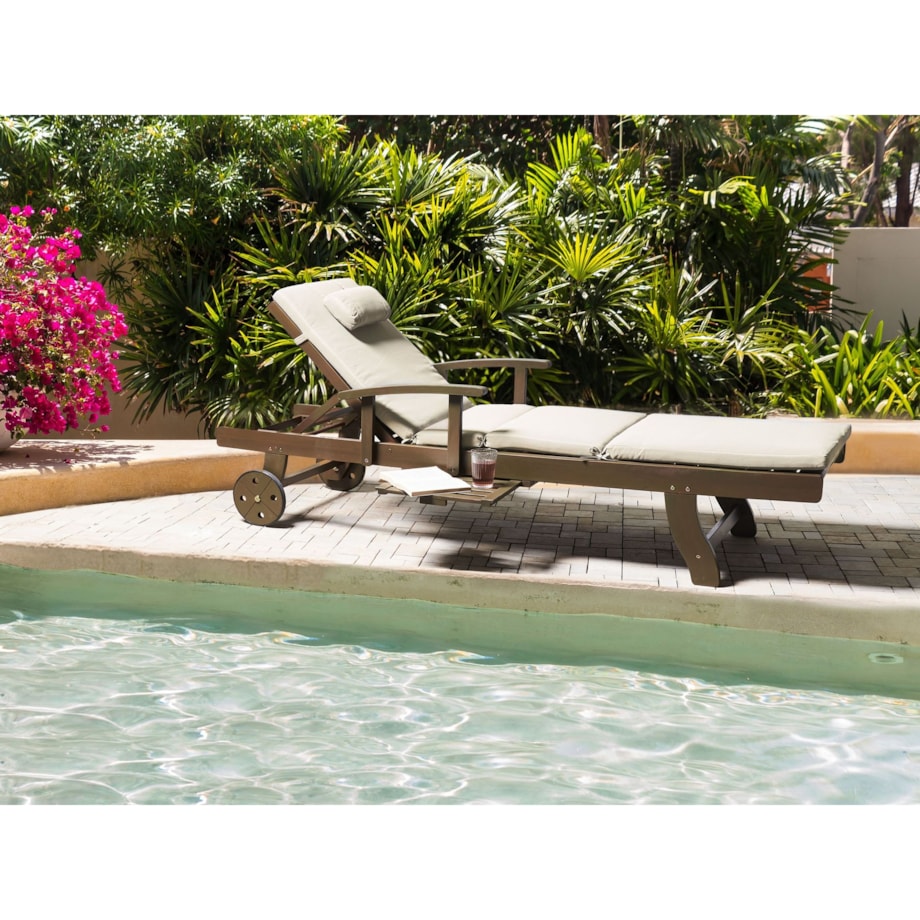 Leżak ogrodowy z poduszką AMANTEA PREMIUM Drewno akacjowe Jasnobeżowy