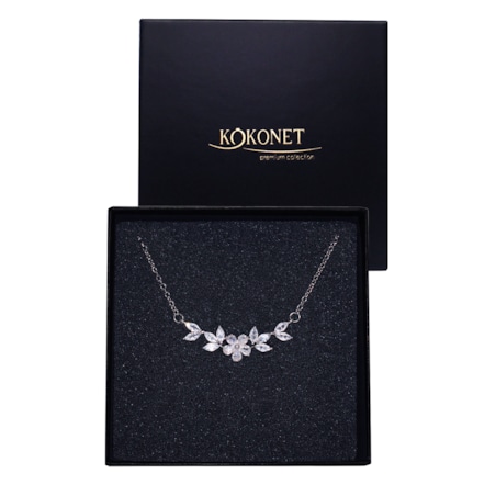 Naszyjnik ślubny Srebrny na ślub kryształki Panny MŁODEJ z kwiatem kwiatami