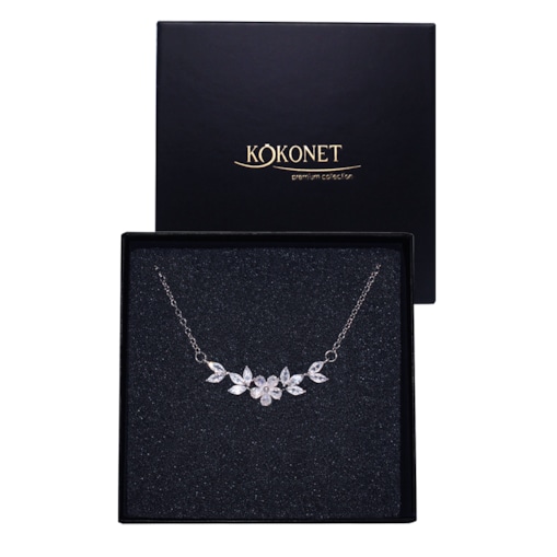 Naszyjnik ślubny Srebrny na ślub kryształki Panny MŁODEJ z kwiatem kwiatami