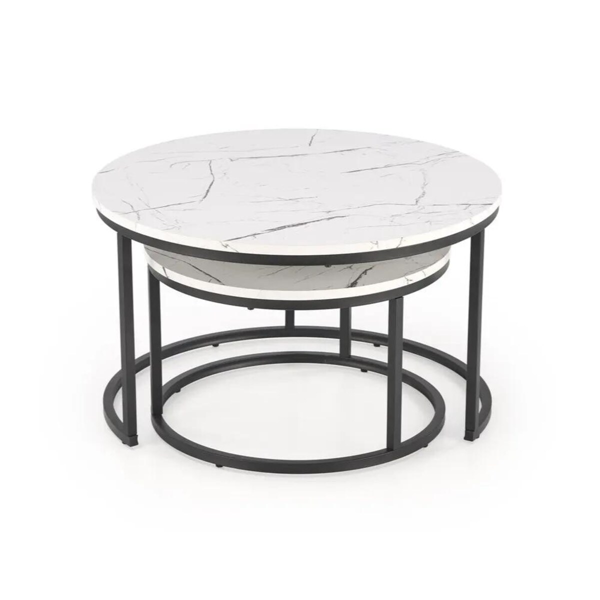 Zestaw 2 stolików JAVA biały marmur/czarny