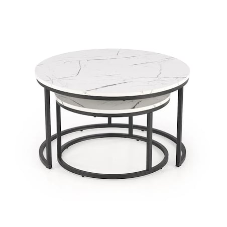 Zestaw 2 stolików JAVA biały marmur/czarny