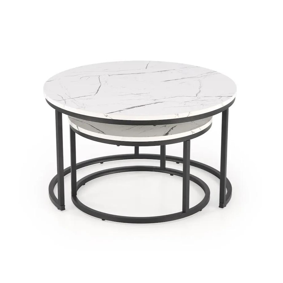 Zestaw 2 stolików JAVA biały marmur/czarny