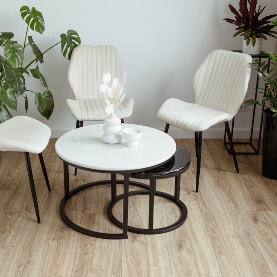 Stolik kawowy okrągły 2w1 czarny marmur zestaw 2 stolików kawowych glamour