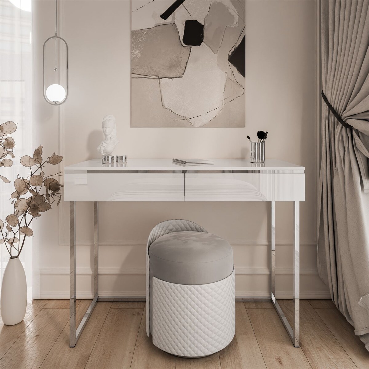 Konsola AURORA SILVER biały połysk na srebrnym stelażu, biały / biały połysk