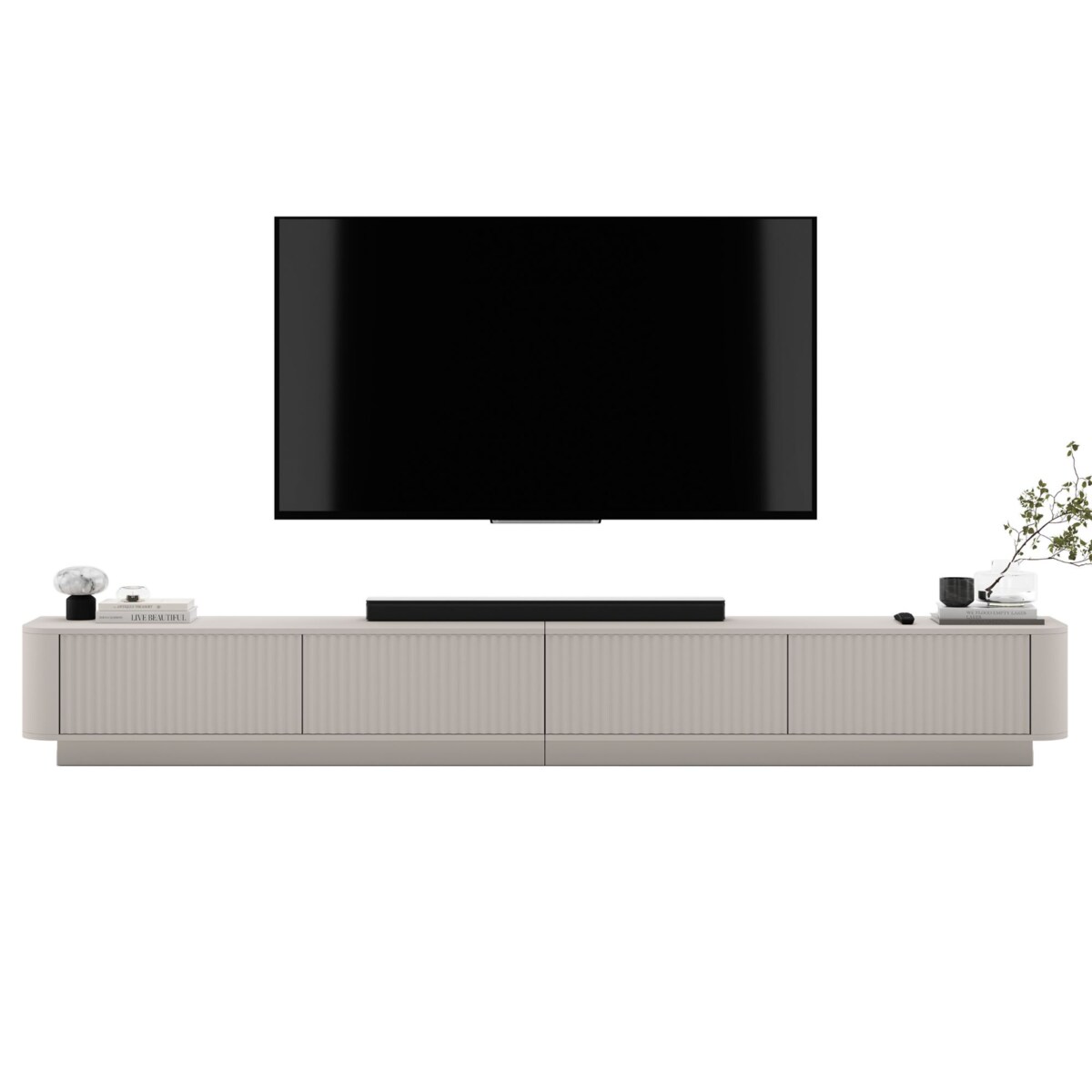 Szafka RTV Uniwersalna 280 cm Glamour Ryflowane Fronty Kaszmir Mat Nowoczesna Komoda RTV