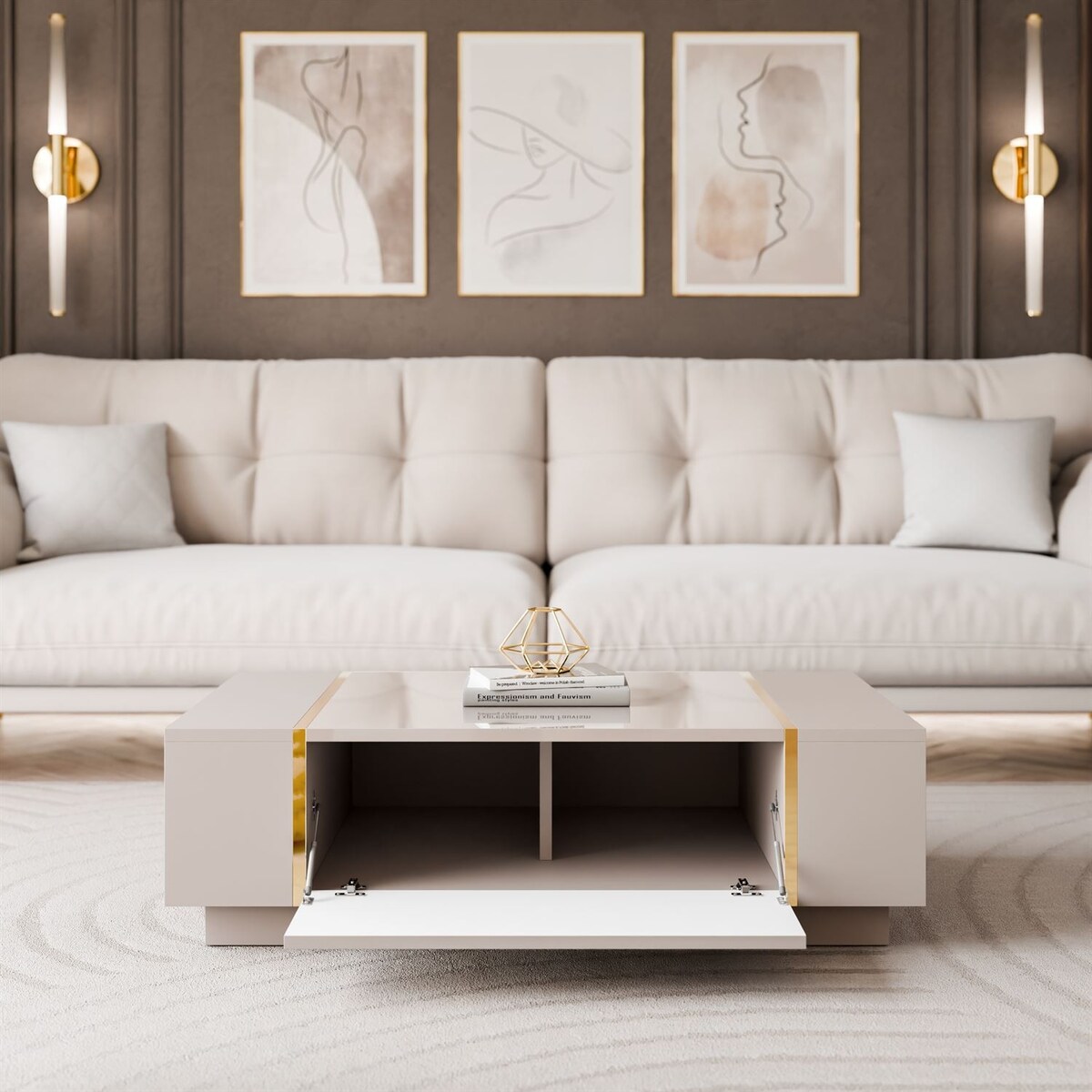 Ława ONYX kaszmir wysoki połysk na cokole