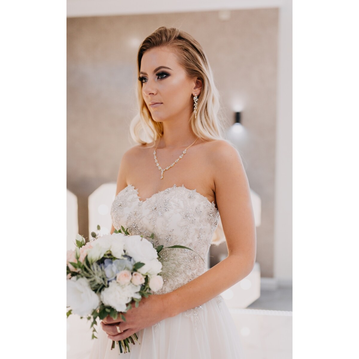 KOLCZYKI długie ślubne WISZĄCE gold listki FLORAL