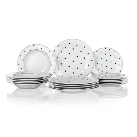zestaw OBIADOWY 6 osób w KROPKI kropeczki 18 ele talerze jadalnia serwis