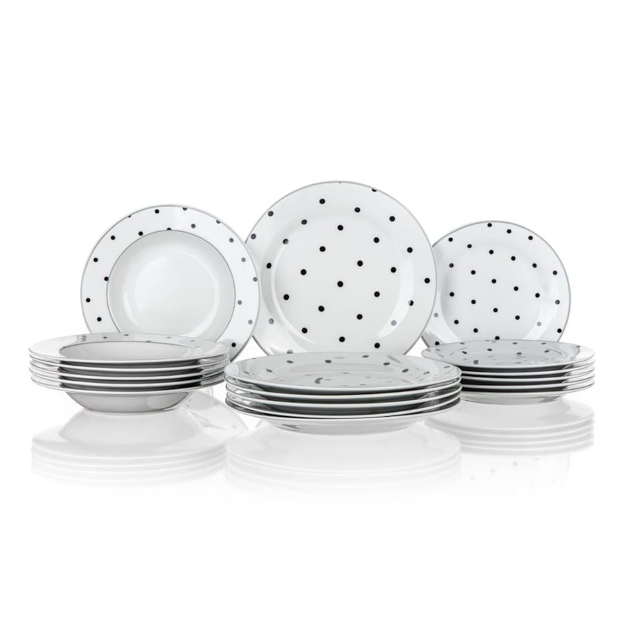 zestaw OBIADOWY 6 osób w KROPKI kropeczki 18 ele talerze jadalnia serwis