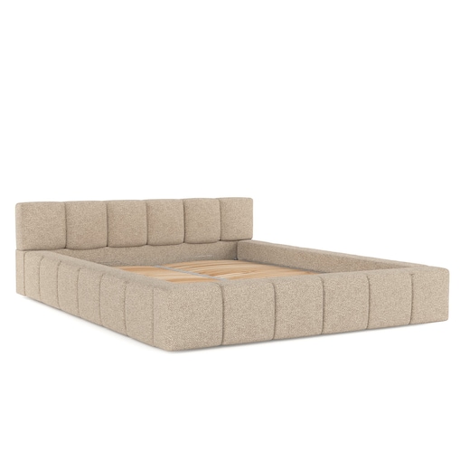 Łóżko tapicerowane MILOS 200x200 z pojemnikiem, Jasny Beż, tkanina Bubble 03