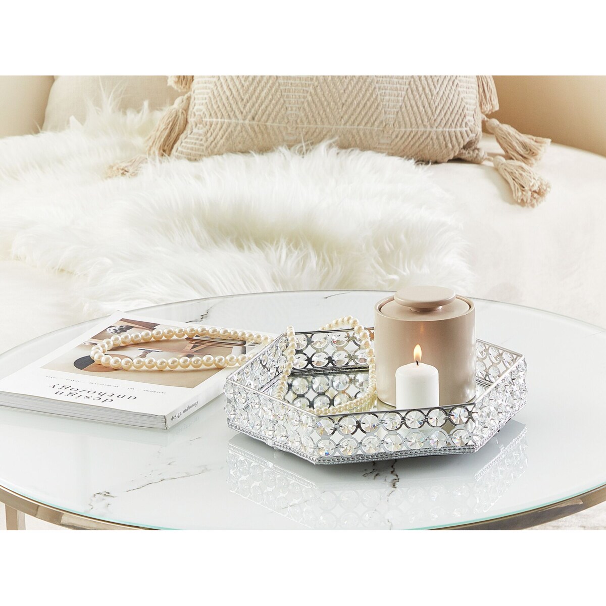 Taca dekoracyjna lustrzana sześciokątna srebrna VATAN