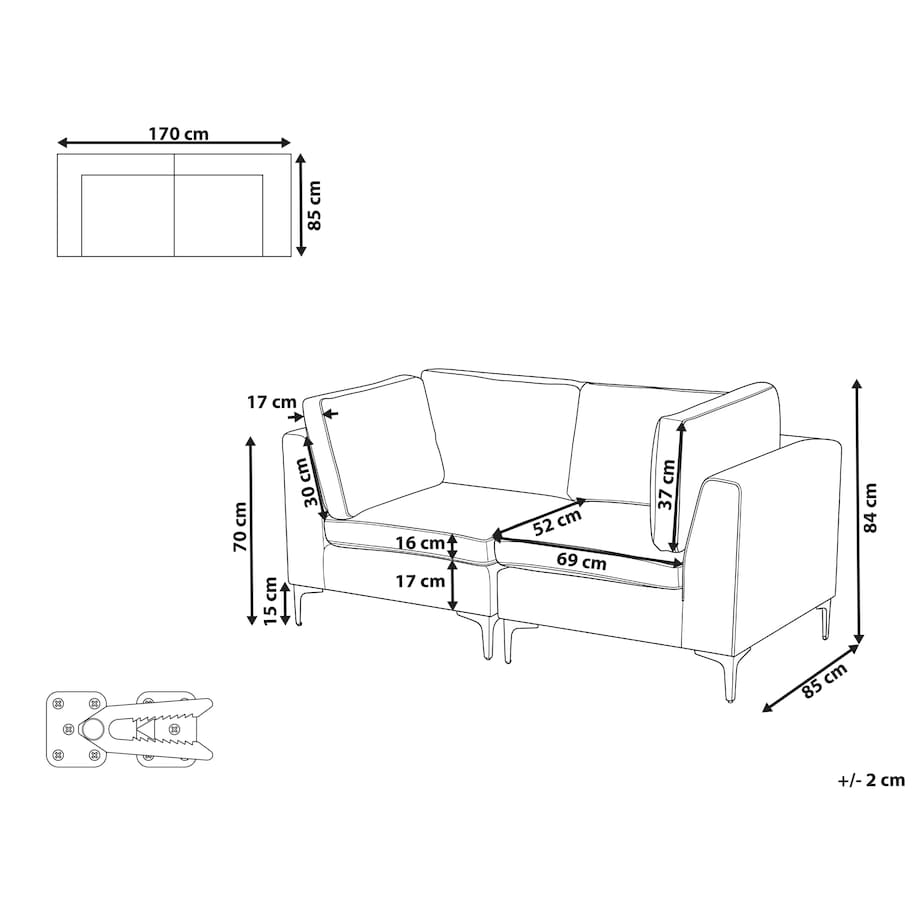 Sofa modułowa dla 2 osób EVJA Zielony Welur